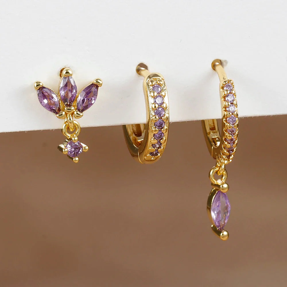 3PCS Horse Eye Zircon Stud Earrings