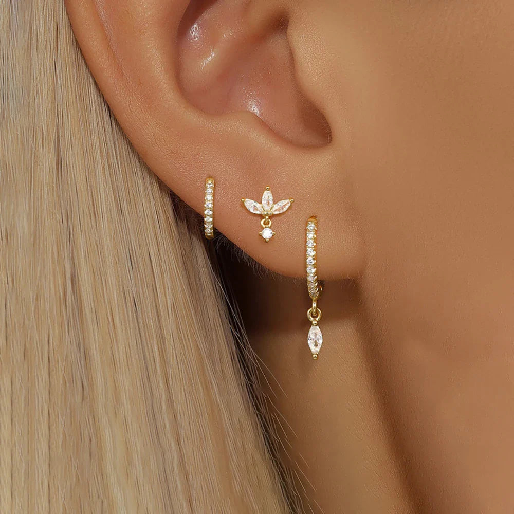 3PCS Horse Eye Zircon Stud Earrings