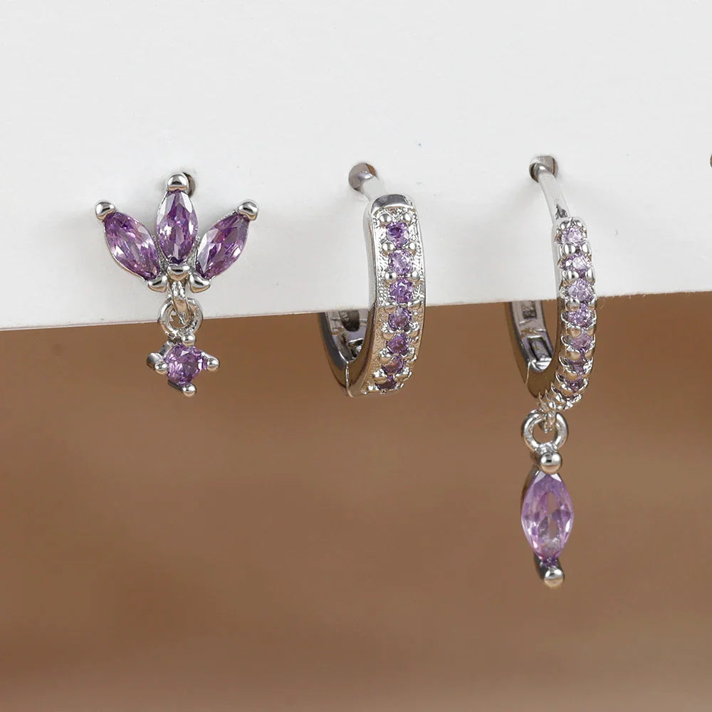3PCS Horse Eye Zircon Stud Earrings